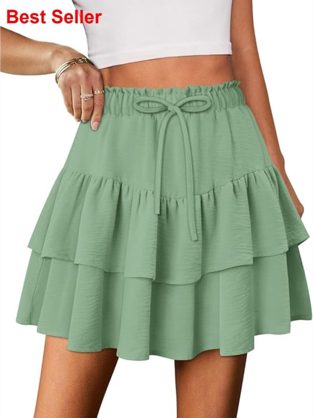 Flowy Boho Mini Skorts with Elastic Waist and Ruffle Tiered Design